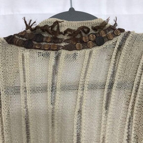 Nie + Zoe Large Khaki Cardigan Sweater Fringe Bohemian Style - Picture 2 of 10